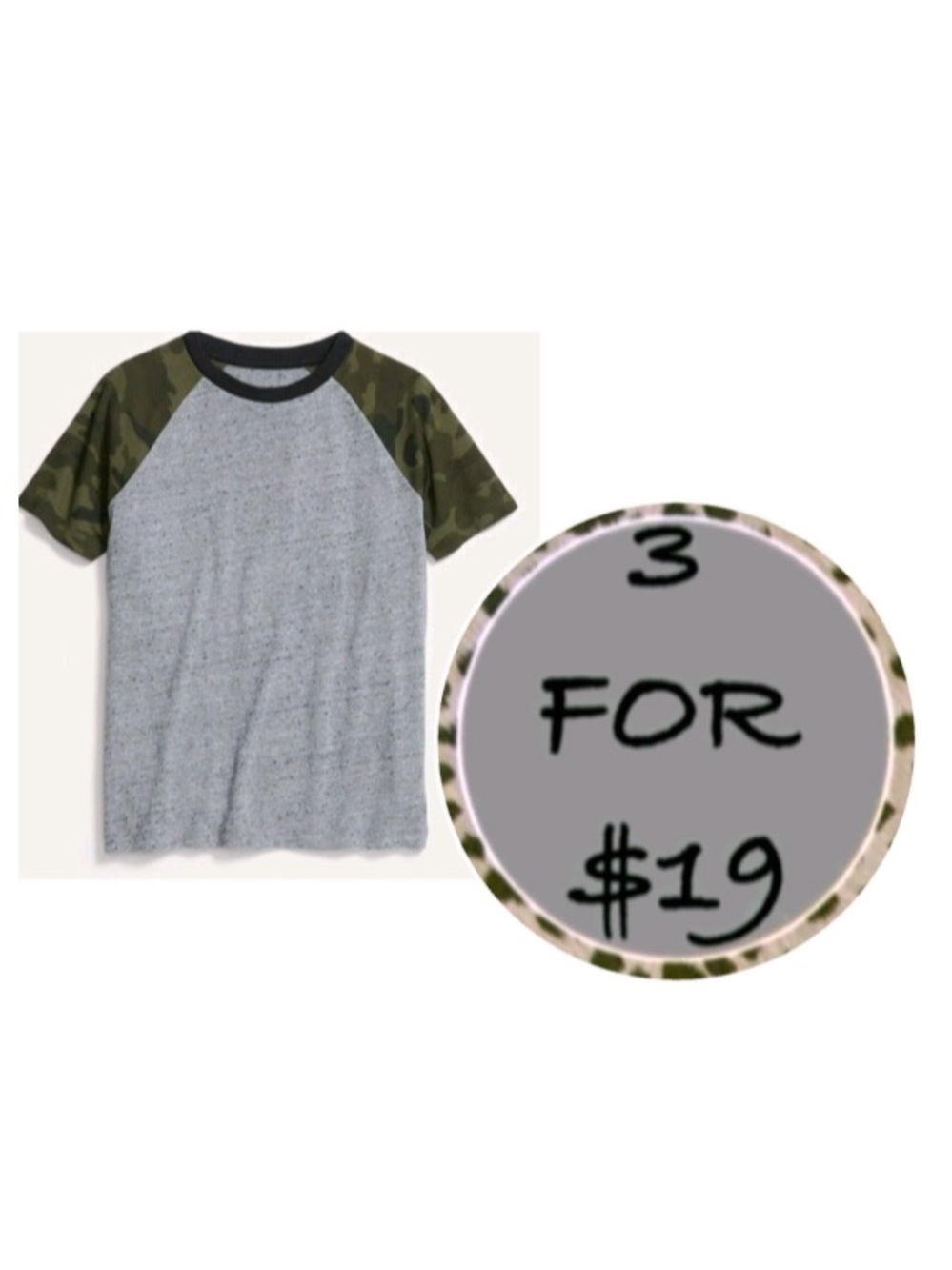 3/$19 Old Navy Camo Colorblock Ringer short sleeve T-shirt